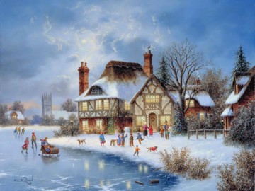 クリスマスイブの田舎の冬 Oil Paintings
